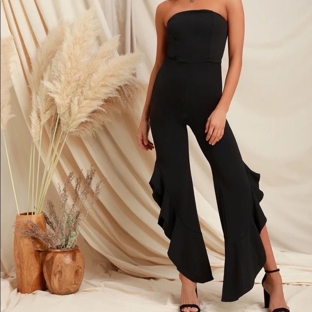 After Midnight Black Strapless Ruffle Leg Jumpsuit